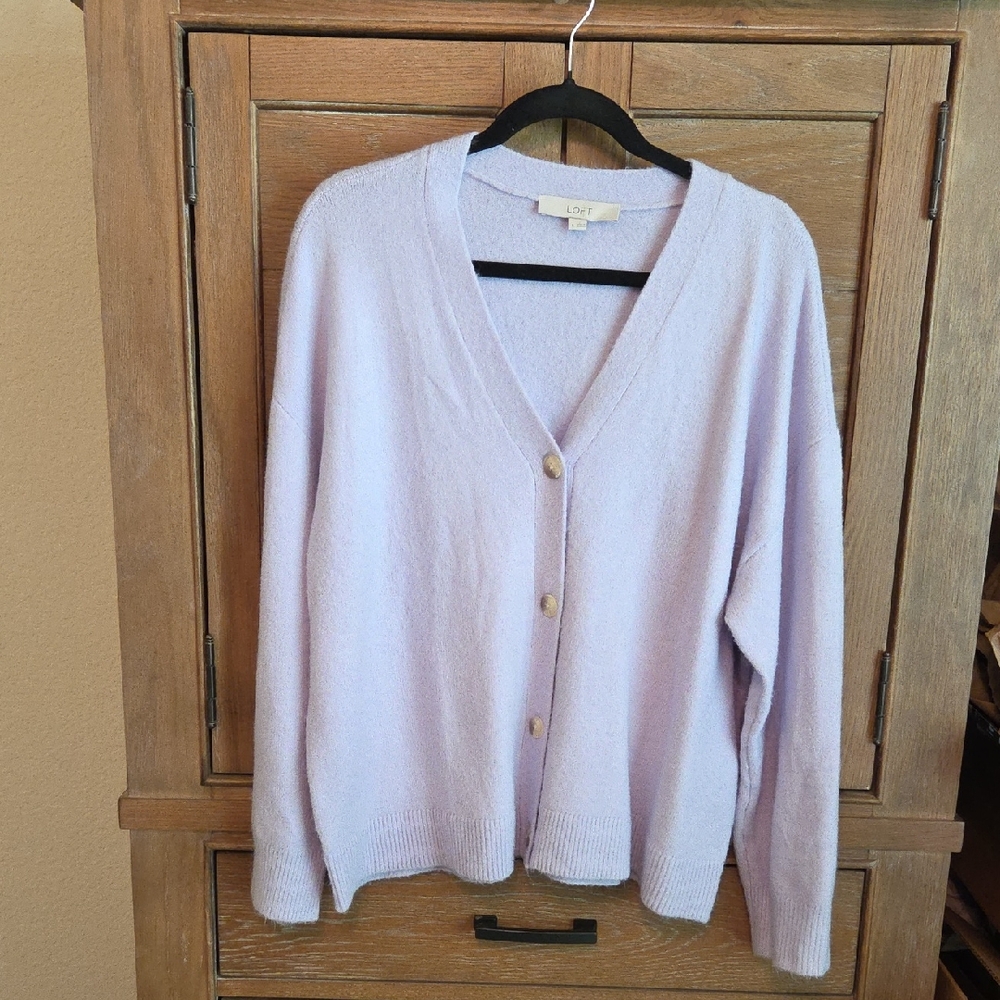 LOFT Lavender/Lilac V-Neck Button Cardigan Sweater